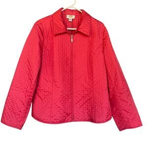 Talbots Jacket Womens 18 Red Quilted Zip Up Textured Polka Dot Full Zip Classic